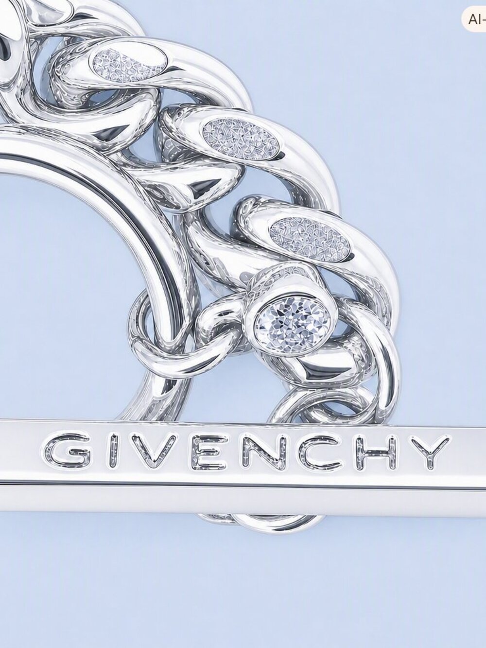 Givenchy Signed Large Crystal Silver-Tone Chain Link Collar Runway Necklace - Picture 3 of 6